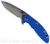 Rick Hinderer Knives XM-18 3.0" Spanto folding knife with thumb stud and flipper tab - shown open presentation side.  Stonewash 20CV stainless steel plain edge blade.  Blue G-10 handle with stonewash blue lock side.  Model KXM30SPA.