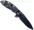 Rick Hinderer Knives Skinny XM-18 3.5" Slicer folding knife with thumb stud and flipper tab - shown open lock side.  Battle Black MagnaCut stainless steel plain edge blade.  Blue G-10 handle with Battle Black lock side.  Model KXM35SKSLDLC.