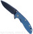 Rick Hinderer Knives Skinny XM-18 3.5" Slicer folding knife with thumb stud and flipper tab - shown open presentation side.  Battle Black MagnaCut stainless steel plain edge blade.  Blue - black G-10 handle with Battle Black lock side.  Model KXM35SKSLDLC.