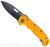 Demko Knives National Knives, LLC Exclusive MG AD-20 spear point folding knife with thumb slot and thumb stud - shown open presentation side.  Stonewash MagnaCut stainless steel plain edge blade.  Yellow #2 G-10 handle.
