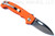 Demko Knives National Knives, LLC Exclusive MG AD-20 spear point folding knife with thumb slot and thumb stud - shown open pocket clip side.  Stonewash MagnaCut stainless steel plain edge blade.  Orange G-10 handle.