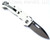 Demko Knives National Knives, LLC Exclusive MG AD-20 spear point folding knife with thumb slot and thumb stud - shown open pocket clip side.  Stonewash MagnaCut stainless steel plain edge blade.  White G-10 handle.