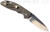 Rick Hinderer Knives Automatic XM-18 Spear Point folding knife with push button - shown open pocket clip side.  Stonewash 20CV stainless steel plain edge blade.  Battle Bronze titanium handle.  Model KAXM35SPE.