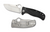 Spyderco Lionspy folding knife with thumb hole - shown open presentation side and closed pocket clip side.  Satin Elmax stainless steel plain edge blade. Black G-10 handle with titanium lock side.  Model C157GTIP.
For reference only.
