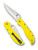 Spyderco Stretch 2 XL Salt folding knife with thumb hole - shown open presentation side and closed pocket clip side.  Satin H-2 stainless steel serrated edge blade.  Yellow FRN handle.  Model C258SYL.