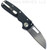 Demko Knives Shark Cub Shark Foot folding knife with thumb slot - shown open pocket clip side.  Stonewash 20CV stainless steel plain edge blade.  Black Aluminum handle.