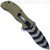 Zero Tolerance 0350OLTS assisted opening folding knife with flipper tab - open - serial number side.  Tiger stripe coated 3.25" MagnaCut stainless steel plain edge blade.  Olive green G-10 handle.  Model 0350OLTS.