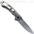 Zero Tolerance 0450BLUCF folding knife with flipper tab - open - serial number side.  Satin 3.25" MagnaCut stainless steel plain edge blade.  Black carbon fiber with blue weave handle.  Model 0450BLUCF.