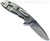 Rick Hinderer Knives XM-18 3.5" Spanto folding knife with thumb stud and flipper tab - shown open lock side.  Stonewash S45VN stainless steel plain edge blade.  Black G-10 handle with stonewash lock side.  Model KXM35SPA.