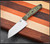 RMJ Tactical Osprey 9 Adventure kitchen knife - shown out of sheath reverse.  14C28N stainless steel plain edge blade.  Blaze Olive G-10 handle.  Model K-OSP9-SW-BO
