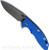 Rick Hinderer Knives XM-18 3.5" Spear Point folding knife with thumb stud and flipper tab - shown open presentation side.  Working Finish S45VN stainless steel plain edge blade.  Blue G-10 handle with Battle Bronze lock side.  Model KXM35SPE.
