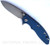 Rick Hinderer Knives XM-18 3.5" Slicer folding knife with thumb stud and flipper tab - shown open presentation side.  Working Finish S45VN stainless steel plain edge blade.  Blue - black G-10 handle with Working Finish lock side.  Model KXM35SL.