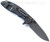 Rick Hinderer Knives XM-18 3.5" Slicer folding knife with thumb stud and flipper tab - shown open lock side.  Working Finish S45VN stainless steel plain edge blade.  Blue - black G-10 handle with Working Finish lock side.  Model KXM35SL.