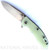 Rick Hinderer Knives XM-18 3.5" Slicer folding knife with thumb stud and flipper tab - shown open presentation side.  Stonewash S45VN stainless steel plain edge blade.  Translucent Green G-10 handle with stonewash lock side.  Model KXM35SL.
