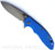 Rick Hinderer Knives XM-18 3.5" Slicer folding knife with thumb stud and flipper tab - shown open presentation side.  Working Finish S45VN stainless steel plain edge blade.  Blue G-10 handle with Working Finish lock side.  Model KXM35SL.