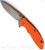 Rick Hinderer Knives XM-18 3.5" Slicer folding knife with thumb stud and flipper tab - shown open presentation side.  Stonewash S45VN stainless steel plain edge blade.  Orange G-10 handle with stonewash bronze lock side.  Model KXM35SL.