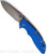 Rick Hinderer Knives XM-18 3.5" Slicer folding knife with thumb stud and flipper tab - shown open presentation side.  Stonewash S45VN stainless steel plain edge blade.  Blue G-10 handle with stonewash lock side.  Model KXM35SL.