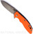 Rick Hinderer Knives XM-18 3.5" Slicer folding knife with thumb stud and flipper tab - shown open presentation side.  Stonewash S45VN stainless steel plain edge blade.  Orange G-10 handle with Battle Blue lock side.  Model KXM35SL.