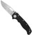 Demko Knives AD20.5 folding knife with thumb stud and slot - shown open presentation side.  20CV stainless steel, clip point, plain edge blade.  Black G-10 handle.  Model AD20.5-CPPE-20CV-BKG10.