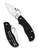 Spyderco Urban Slipit folding knife with thumb hole - shown open presentation side and closed pocket clip side.  Satin M398 stainless steel plain edge blade.  Black FRN handle.  Model C127PBK.