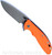 Rick Hinderer Knives XM-24 Spear Point folding knife with thumb stud and flipper tab - shown open presentation side.  Working Finish S45VN stainless steel plain edge blade.  Orange G-10 handle with Battle Blue lock side.  Model KXM40SPE.