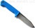 Demko Knives FreeReign fixed blade knife - shown out of sheath obverse.  Stonewash MagnaCut stainless steel plain edge blade.  Blue rubber handle.  