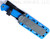 Demko Knives FreeReign fixed blade knife - shown in sheath obverse.  Stonewash MagnaCut stainless steel plain edge blade.  Blue rubber handle.  
