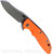 Rick Hinderer Knives XM-18 3.5" Skinner folding knife with thumb stud and flipper tab - shown open presentation side.  Working Finish S45VN stainless steel plain edge blade.  Orange G-10 handle with Battle Blue lock side.  Model KXM35SKINNER.