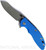 Rick Hinderer Knives XM-18 3.5" Skinner folding knife with thumb stud and flipper tab - shown open presentation side.  Working Finish S45VN stainless steel plain edge blade.  Blue G-10 handle with Battle Blue lock side.  Model KXM35SKINNER.