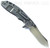 Rick Hinderer Knives XM-18 3.5" Skinner folding knife with thumb stud and flipper tab - shown open lock side.  Stonewash S45VN stainless steel plain edge blade.  OD green G-10 handle with stonewash lock side.  Model KXM35SKINNER.