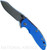 Rick Hinderer Knives XM-18 3.5" Skinner folding knife with thumb stud and flipper tab - shown open presentation side.  Working Finish S45VN stainless steel plain edge blade.  Blue G-10 handle with Working Finish lock side.  Model KXM35SKINNER.