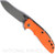 Rick Hinderer Knives XM-18 3.5" Skinner folding knife with thumb stud and flipper tab - shown open presentation side.  Working Finish S45VN stainless steel plain edge blade.  Orange G-10 handle with Working Finish lock side.  Model KXM35SKINNER.
