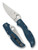 Spyderco Stretch 2 XL folding knife with thumb hole - shown open presentation side and closed pocket clip side.  Satin K390 steel plain edge blade.  Blue FRN handle.  Model C258FPK390.