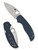 Spyderco Sage 5 folding knife with thumb hole - shown open presentation side and closed pocket clip side.  Satin SPY27 stainless steel plain edge blade.  Blue G-10 handle.  Model C123GBCBL.
