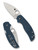 Spyderco Sage 5 folding knife with thumb hole - shown open presentation side and closed pocket clip side.  Satin SPY27 stainless steel plain edge blade.  Blue FRN handle.  Model C123PCBL.