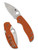 Spyderco Sage 5 folding knife with thumb hole - shown open presentation side and closed pocket clip side.  Satin REX 121 steel plain edge blade.  Orange FRN handle.  Model C123BORP.