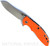 Rick Hinderer Knives XM-18 3.5" Skinner folding knife with thumb stud and flipper tab - shown open presentation side.  Stonewash S45VN stainless steel plain edge blade.  Orange G-10 handle with stonewash lock side.  Model KXM35SKINNER.
