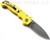Demko Knives National Knives, LLC Exclusive MG AD-20 spear point folding knife with thumb stud - shown open pocket clp side.  Stonewash MagnaCut stainless steel plain edge blade.  Yellow #1 G-10 handle.