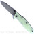 Rick Hinderer Knives Eklipse Spear Point folding knife with flipper tab and thumb stud - shown open presentation side.  Working Finish S45VN stainless steel plain edge blade.  Translucent Green G-10 handle with Working Finish lock side.  Model KEK35SPE.