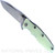 Rick Hinderer Knives Eklipse Spear Point folding knife with flipper tab and thumb stud - shown open presentation side.  Stonewash S45VN stainless steel plain edge blade.  Translucent Green G-10 handle with stonewash lock side.  Model KEK35SPE.