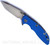 Rick Hinderer Knives XM-18 3.0" Harpoon Tanto folding knife with thumb stud and flipper tab - shown open presentation side.  Stonewash S45VN stainless steel plain edge blade.  Blue G-10 handle with stonewash lock side.  Model KXM3000HT.