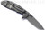 Rick Hinderer Knives XM-18 3.0" Harpoon Tanto folding knife with thumb stud and flipper tab - shown open lock side.  Working Finish S45VN stainless steel plain edge blade.  Blue - black G-10 handle with Working Finish lock side.  Model KXM3000HT.