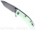 Rick Hinderer Knives XM-18 3.0" Harpoon Tanto folding knife with thumb stud and flipper tab - shown open presentation side.  Working Finish S45VN stainless steel plain edge blade.  Translucent Green G-10 handle with Working Finish lock side.  Model KXM3000HT.