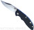 Rick Hinderer Knives Non Flipper XM-18 3.5" Bowie folding knife with thumb stud - shown open presentation side.  Stonewash S45VN stainless steel plain edge blade.  Black G-10 handle with stonewash blue lock side.  Model KXM35NFBOW.