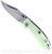 Rick Hinderer Knives Non Flipper XM-18 3.5" Bowie folding knife with thumb stud - shown open presentation side.  Stonewash S45VN stainless steel plain edge blade.  Translucent Green G-10 handle with stonewash lock side.  Model KXM35NFBOW.