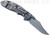 Rick Hinderer Knives Non Flipper XM-18 3.5" Bowie folding knife with thumb stud - shown open lock side.  Working Finish S45VN stainless steel plain edge blade.  Black G-10 handle with Working Finish lock side.  Model KXM35NFBOW.