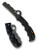 Spyderco Assist Rescue folding knife with thumb hole - shown open presentation side and closed pocket clip side.  Black VG-10 stainless steel combo edge blade.  Black FRN handle.  Model C79PSBBK.