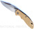 Rick Hinderer Knives Non Flipper XM-18 3.5" Bowie folding knife with thumb stud - shown open presentation side.  Stonewash S45VN stainless steel plain edge blade.  Coyote G-10 handle with stonewash bronze lock side.  Model KXM35NFBOW.