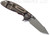 Rick Hinderer Knives XM-18 3.0" Harpoon Tanto folding knife with thumb stud and flipper tab - shown open lock side.  Working Finish S45VN stainless steel plain edge blade.  Red G-10 handle with Battle Bronze lock side.  Model KXM3000HT.