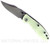 Rick Hinderer Knives Non Flipper XM-18 3.5" Bowie folding knife with thumb stud - shown open presentation side.  Working Finish S45VN stainless steel plain edge blade.  Translucent Green G-10 handle with Working Finish lock side.  Model KXM35NFBOW.